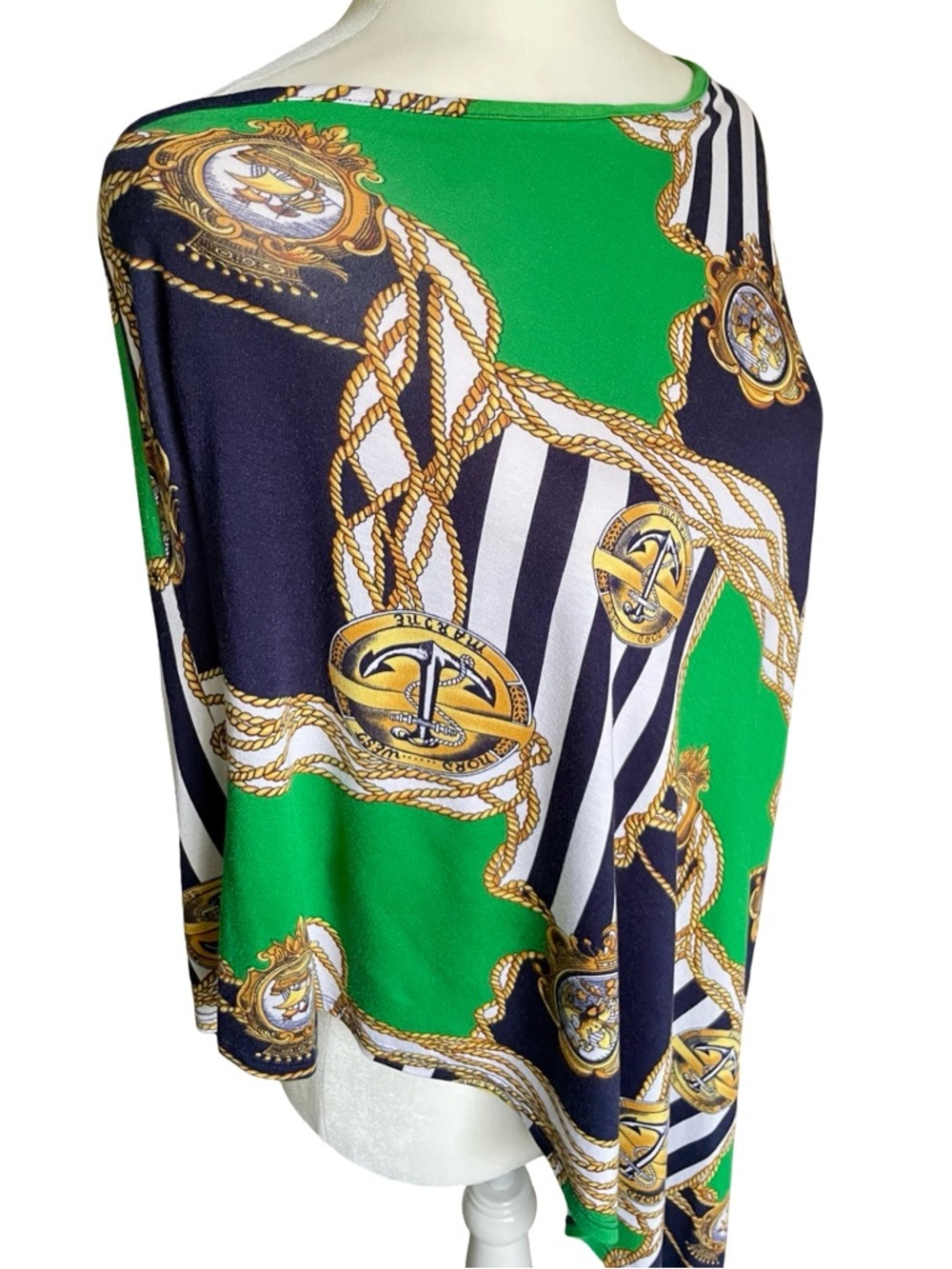 Voom by Joy Han U.S.A. Asymmetrical Poncho Rope Chain Print Top Size Medium - Picture 2 of 4
